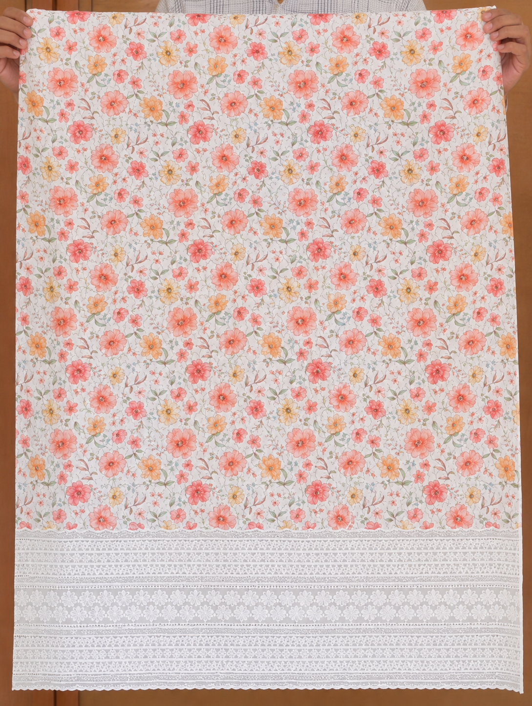 Floral Print Cotton Schiffli Churidar Material