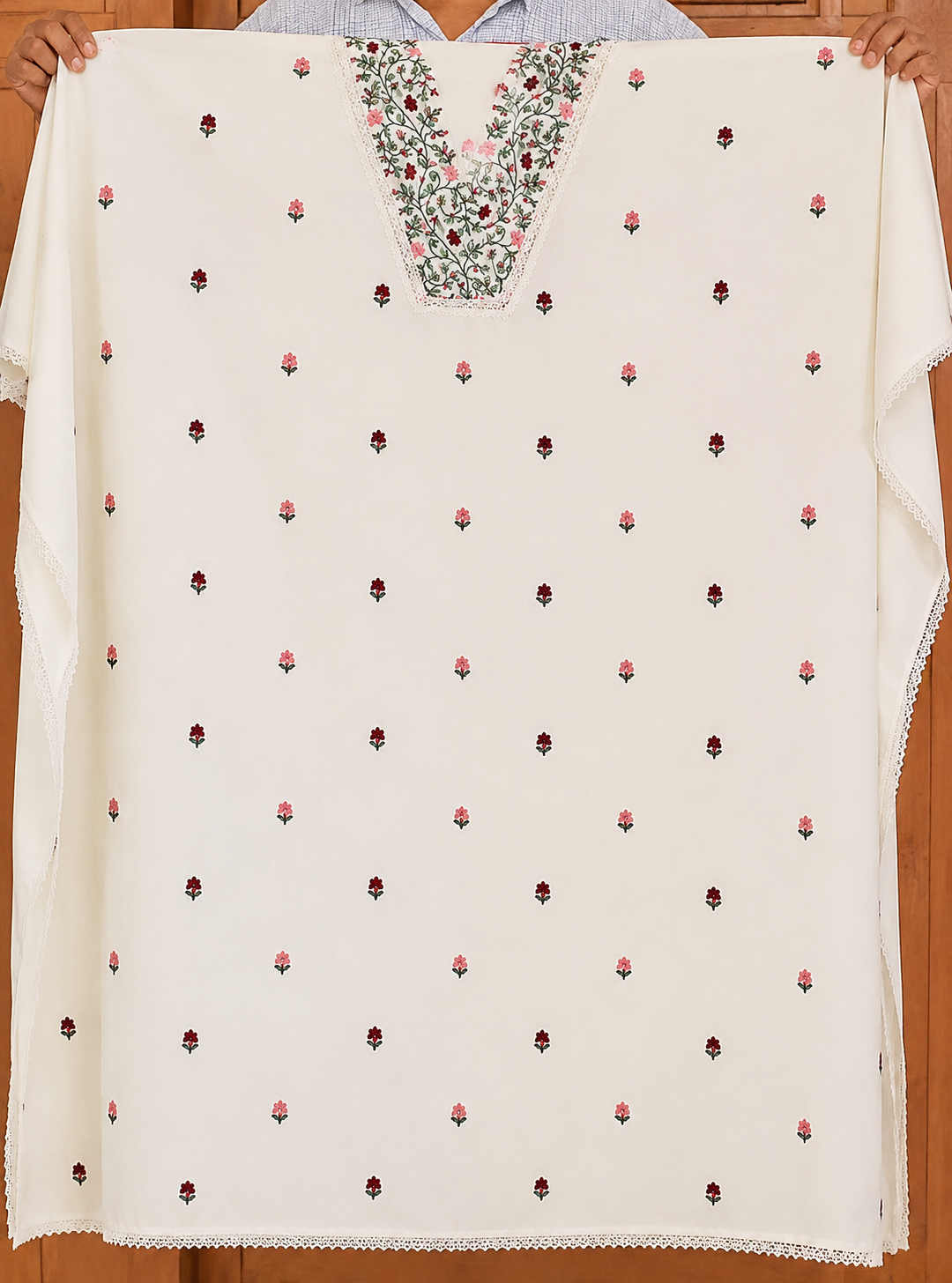 Floral Embroidered Mull Chanderi Churidar Material