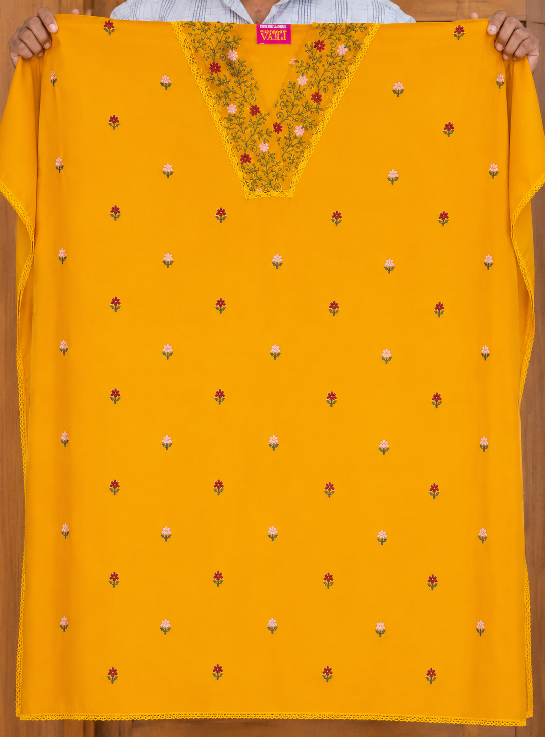 Floral Embroidered Mull Chanderi Churidar Material
