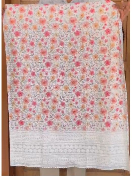 Floral Print Cotton Schiffli Churidar Material