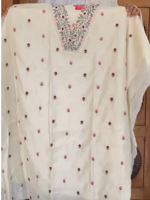 Floral Embroidered Mull Chanderi Churidar Material