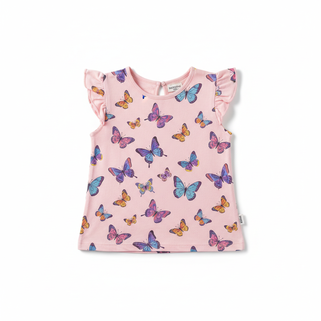 Bella & Bloom Girls Butterfly Printed Cotton Top - Pink