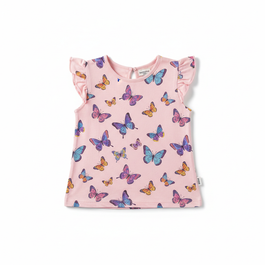 Bella & Bloom Girls Butterfly Printed Cotton Top - Pink