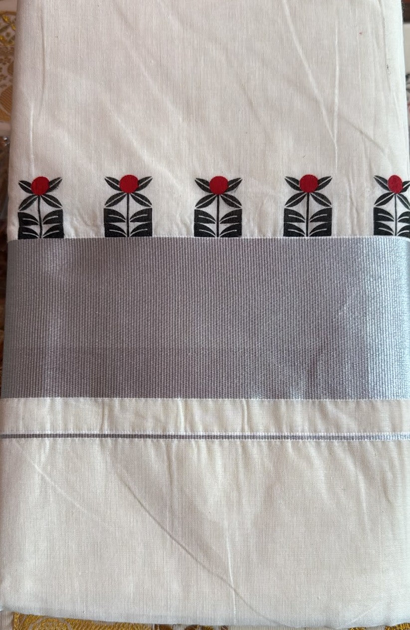 Kerala Silver Border Print Saree