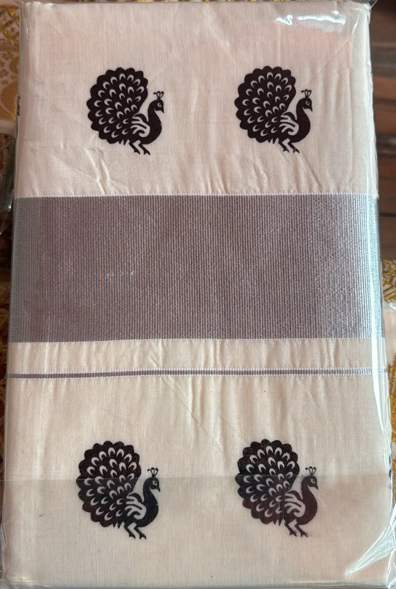 Kerala Silver Border Print Saree